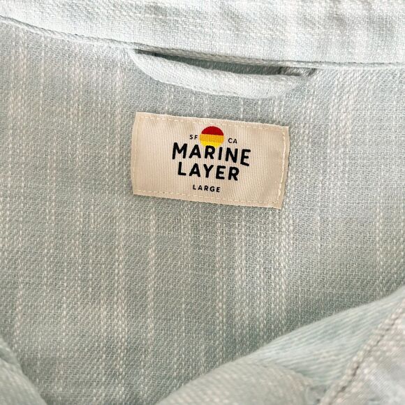 Marine Layer Stretch Selvage Long Sleeve Shirt in Light Blue Size Large - Picture 4 of 5